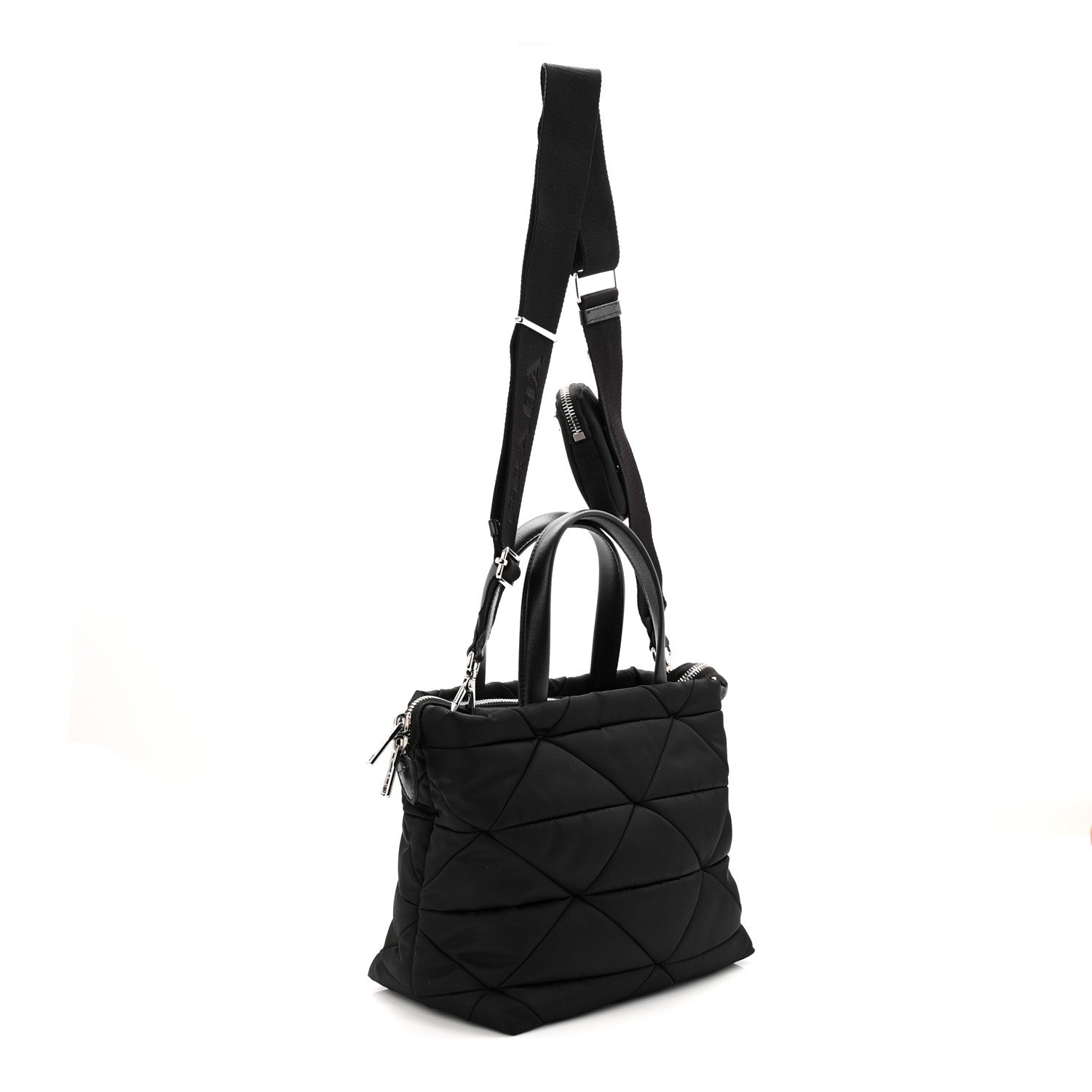 Prada Re-Nylon Nappa Triangle Quilted Padded Double Handled Zip Pocket Tote Black 3 of 11