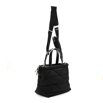 Prada Re-Nylon Nappa Triangle Quilted Padded Double Handled Zip Pocket Tote Black 3 of 11