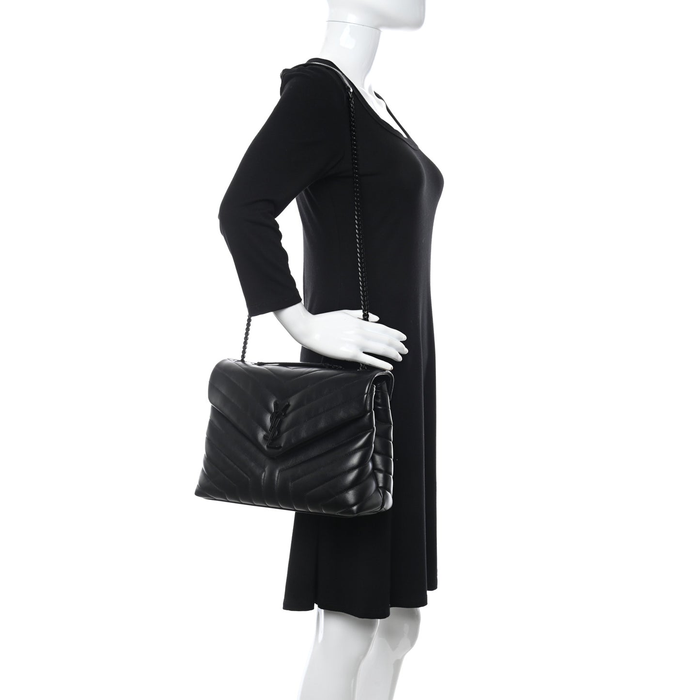 Calfskin Y Quilted Monogram Medium Loulou Chain Satchel Black