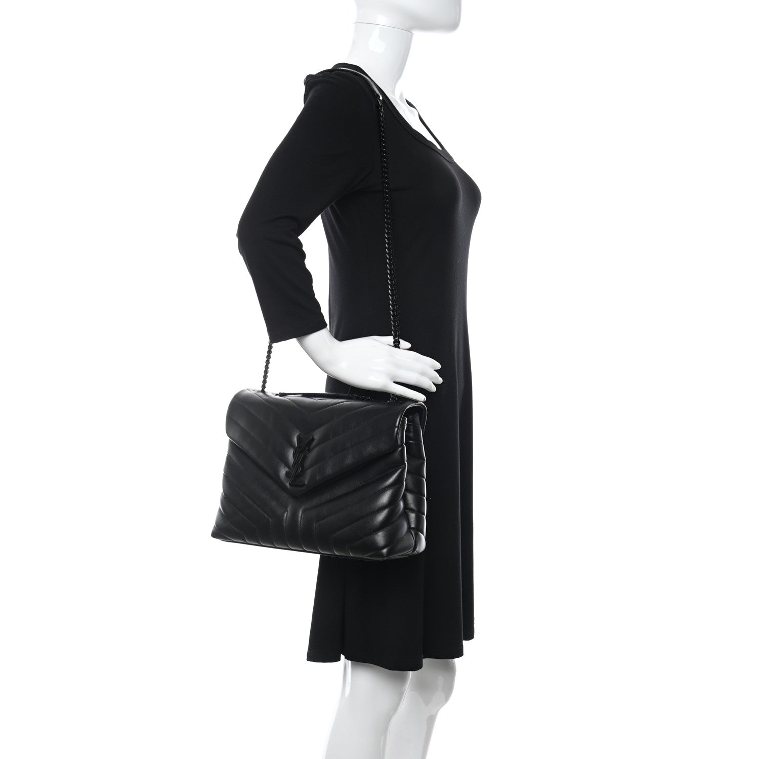 Saint Laurent Calfskin Y Quilted Monogram Medium Loulou Chain Satchel Black 2 of 10