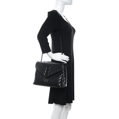 Saint Laurent Calfskin Y Quilted Monogram Medium Loulou Chain Satchel Black 2 of 10