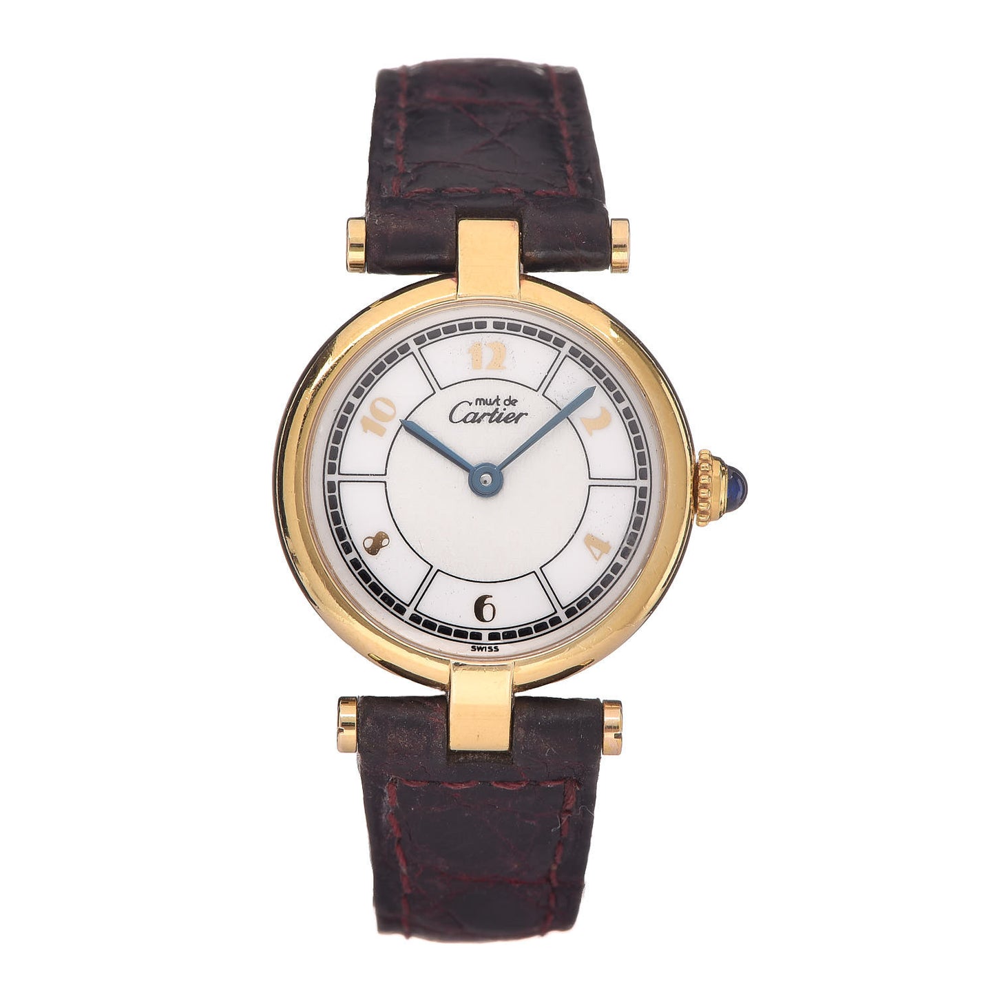 Sterling Silver Vermeil Calfskin 26mm Must De Cartier Quartz Watch Burgundy