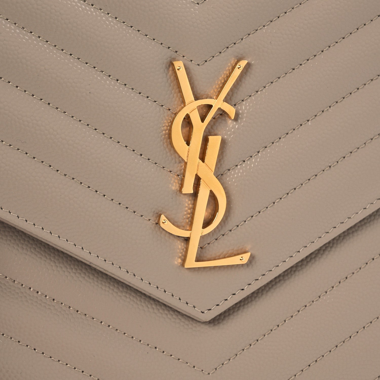 Saint Laurent Grain De Poudre Matelasse Chevron Monogram Envelope Clutch Dark Beige 8 of 11
