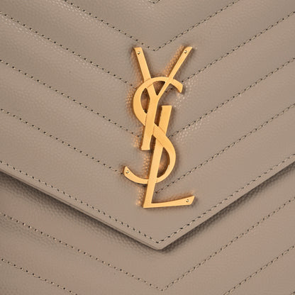 Saint Laurent Grain De Poudre Matelasse Chevron Monogram Envelope Clutch Dark Beige 8 of 11