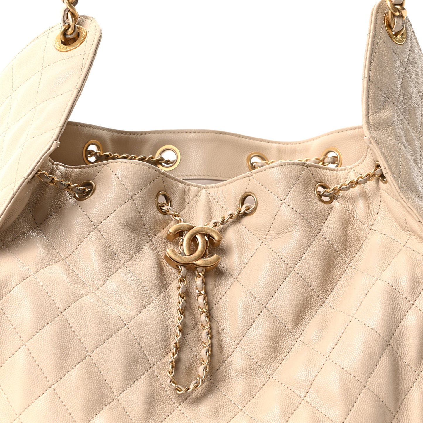 Caviar Quilted Medium Chanel 25 Handbag Beige
