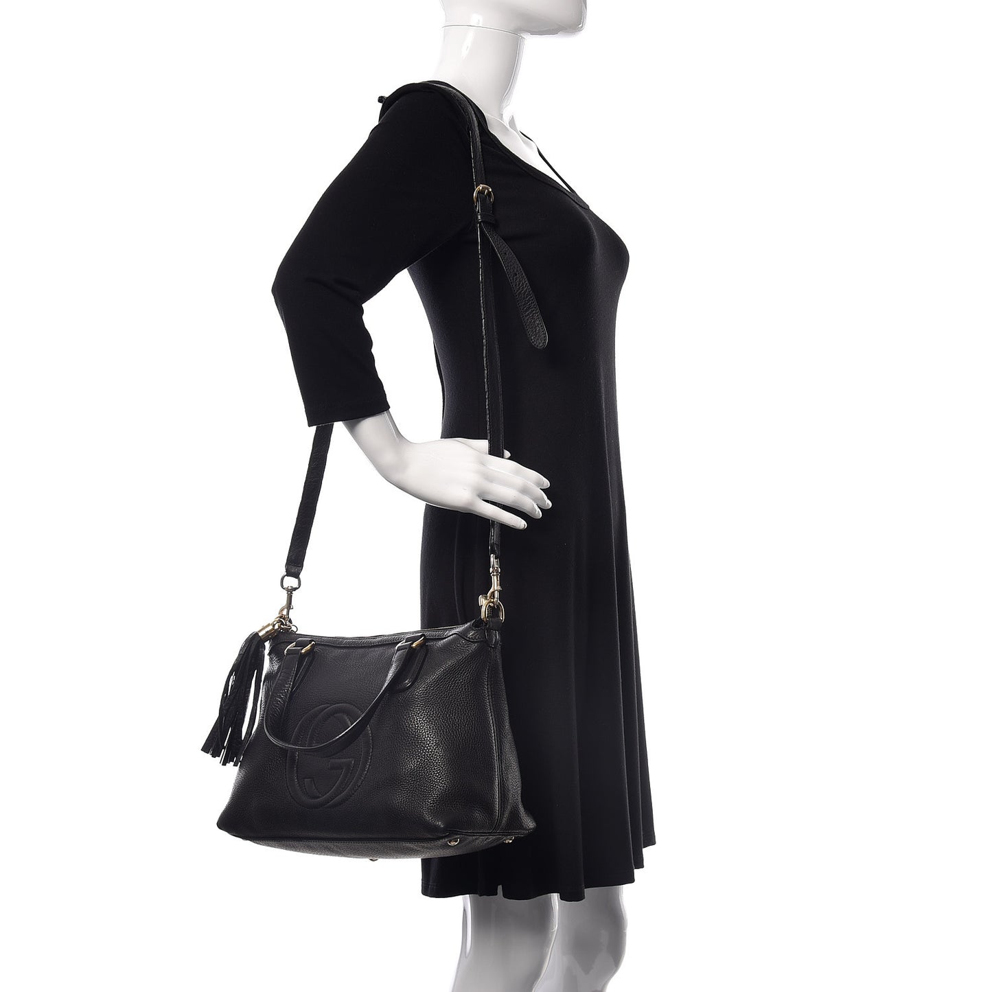 Pebbled Calfskin Small Soho Top Handle Bag Black