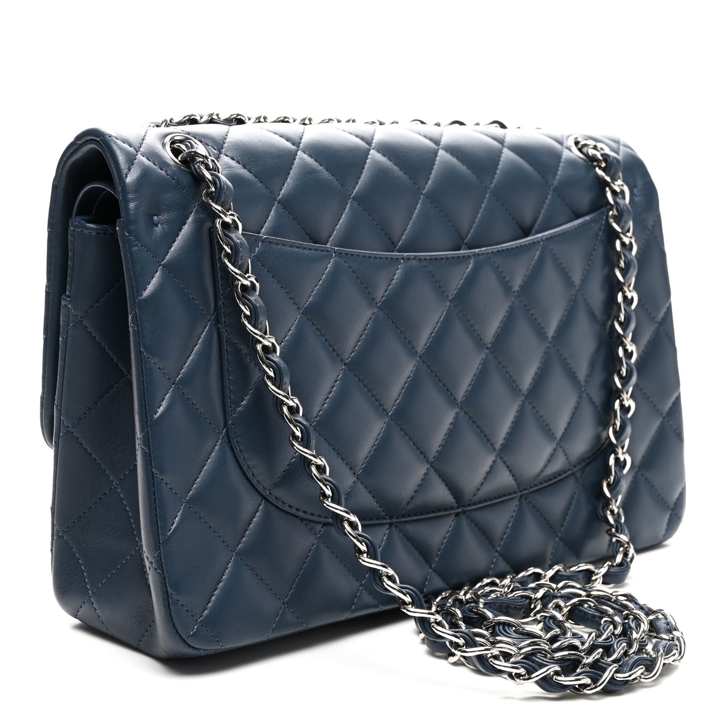 Lambskin Quilted Jumbo Double Flap Navy