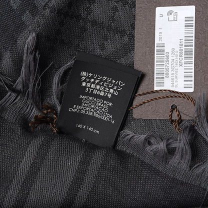 Gucci Wool Silk GG Monogram Diamante Plaid Surviee Shawl Graphite Black 5 of 5