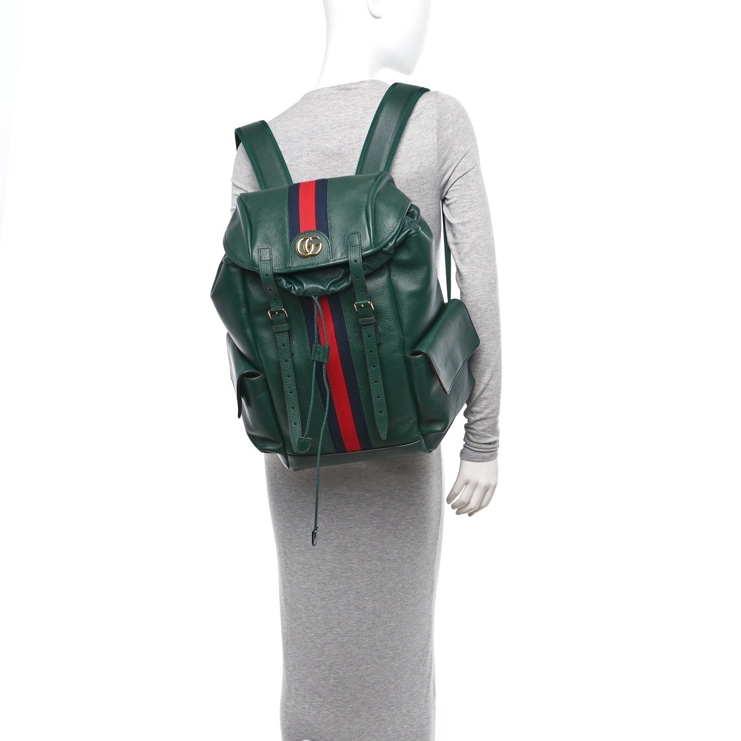 Grained Calfskin Medium Ophidia Double Buckle Backpack Green