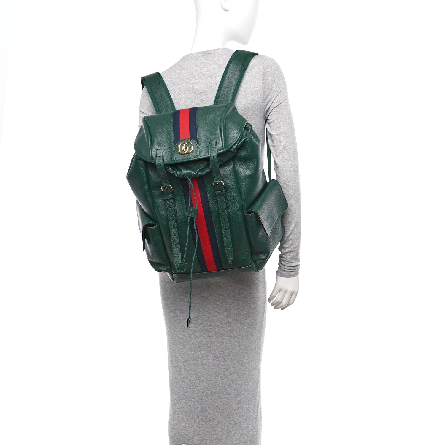 Gucci Grained Calfskin Medium Ophidia Double Buckle Backpack Green 2 of 11