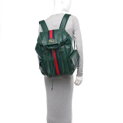 Gucci Grained Calfskin Medium Ophidia Double Buckle Backpack Green 2 of 11