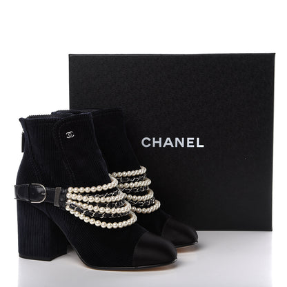 Chanel Velvet Satin Cap Cap Toe Short Boots 40 Navy Black 11 of 11