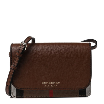 Burberry Grained Calfskin House Check Tartan Mix Hampshire Wallet On Chain Tan 1 of 9