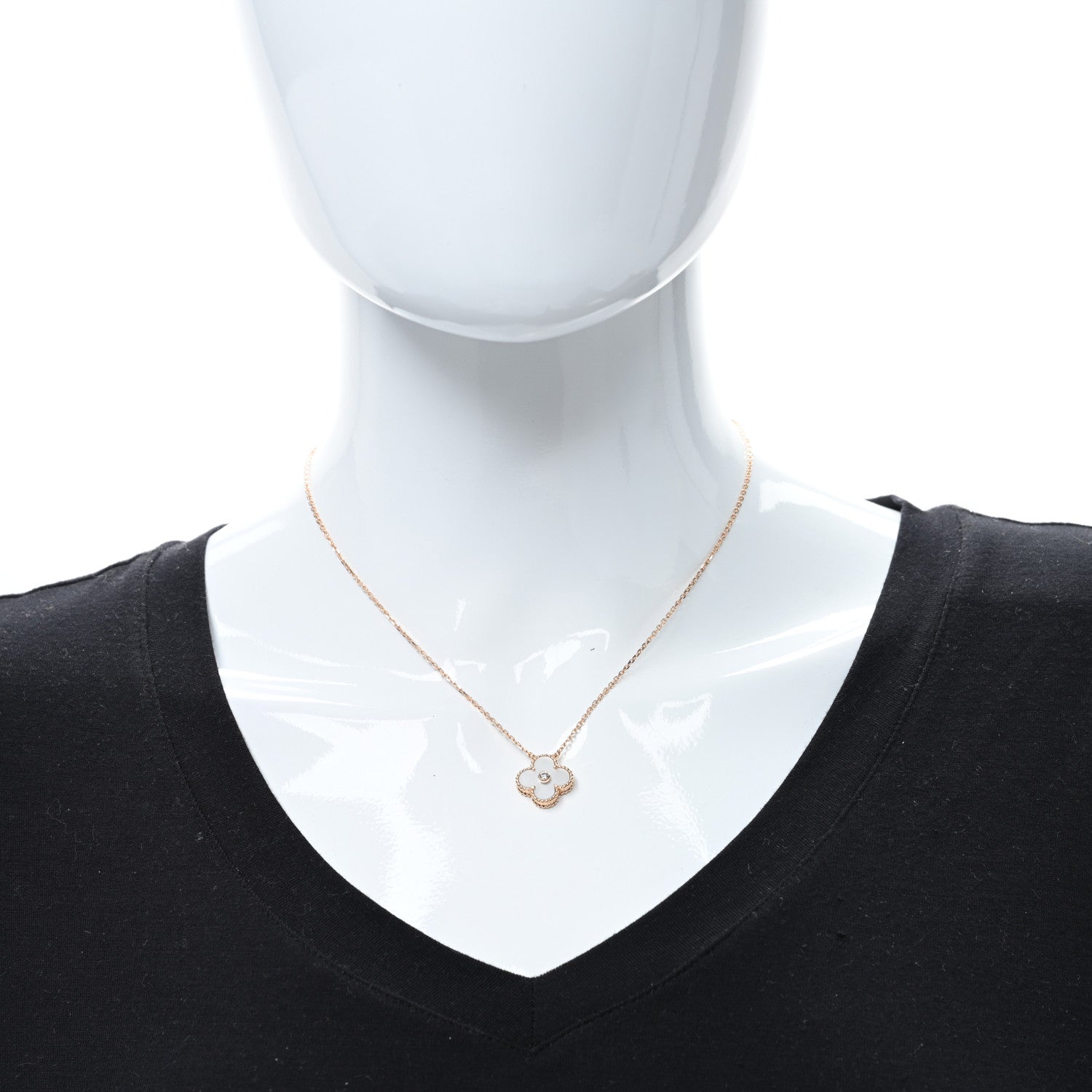 Van Cleef & Arpels 18K Rose Gold Diamond Mother of Pearl Vintage Alhambra Pendant Necklace 2 of 4