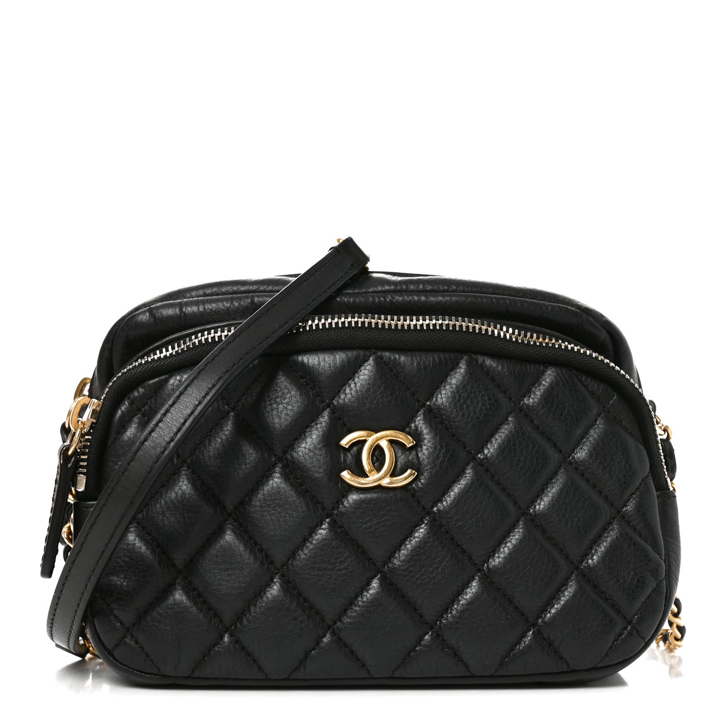 Calfskin Quilted Day Trips Camera Case Black