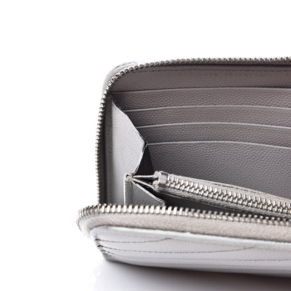 Saint Laurent Grain De Poudre Matelasse Chevron Monogram Zip Around Wallet Granite 13 of 15