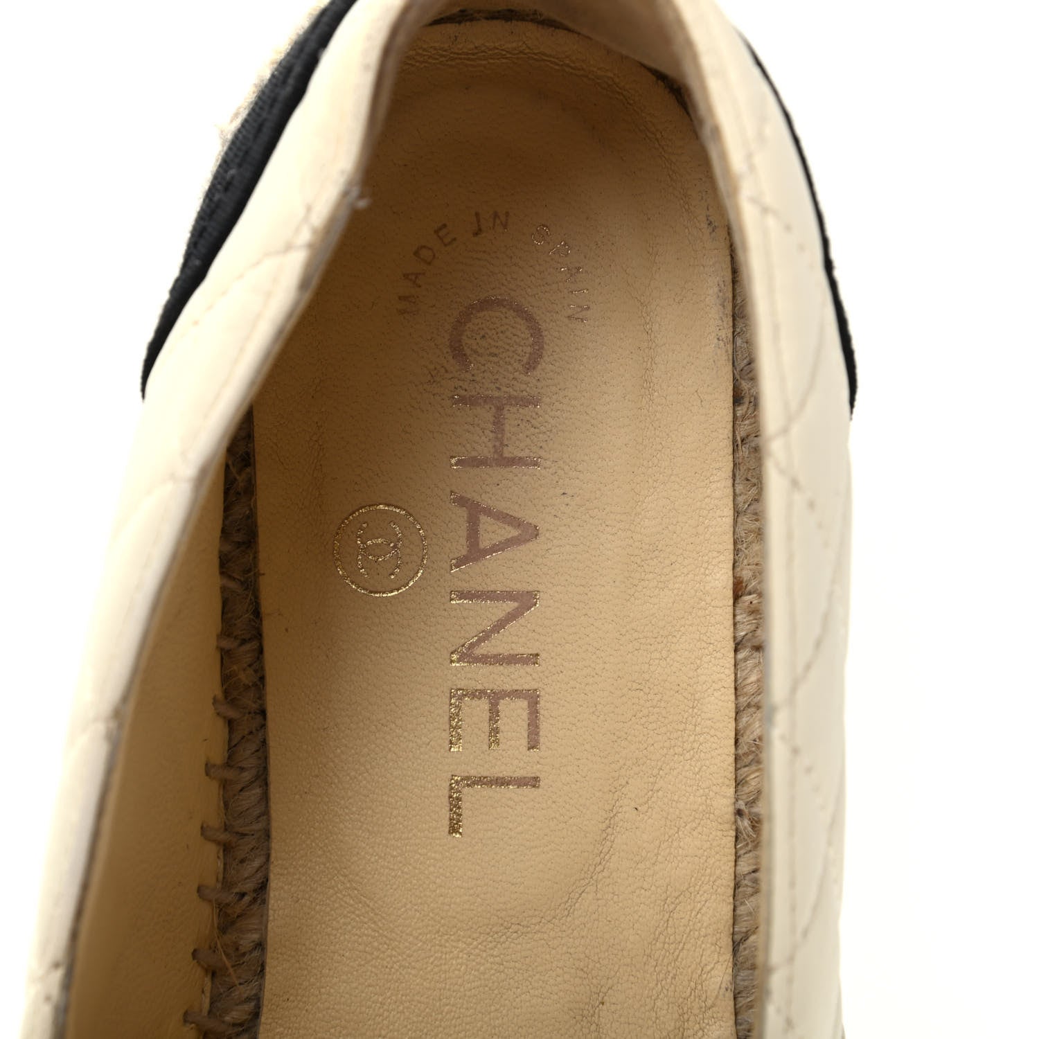 Chanel Lambskin Grosgrain Quilted CC Chain Espadrilles 38 Beige Black 7 of 9