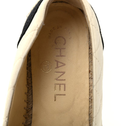Chanel Lambskin Grosgrain Quilted CC Chain Espadrilles 38 Beige Black 7 of 9