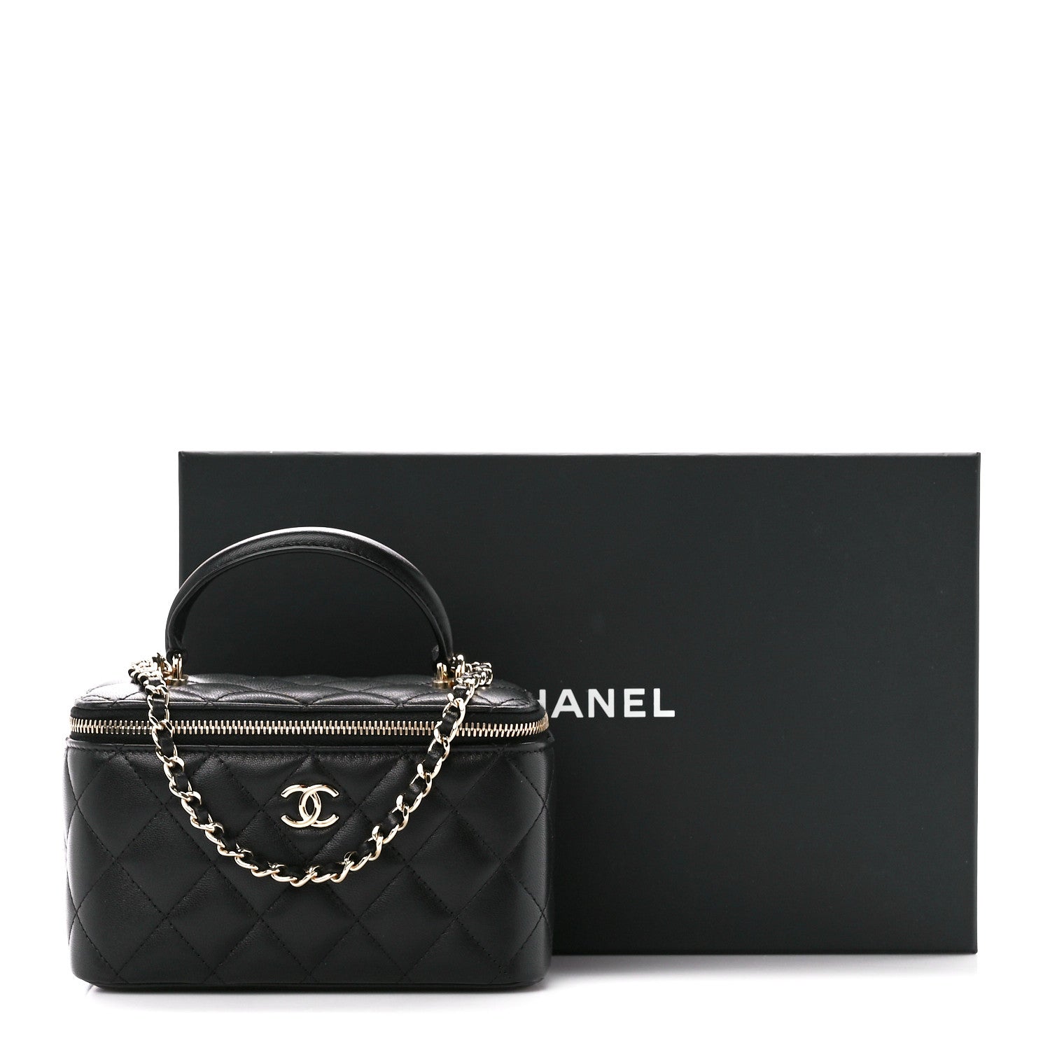 Chanel Lambskin Quilted Small Top Handle Vanity Case With Chain Black 11 of 11