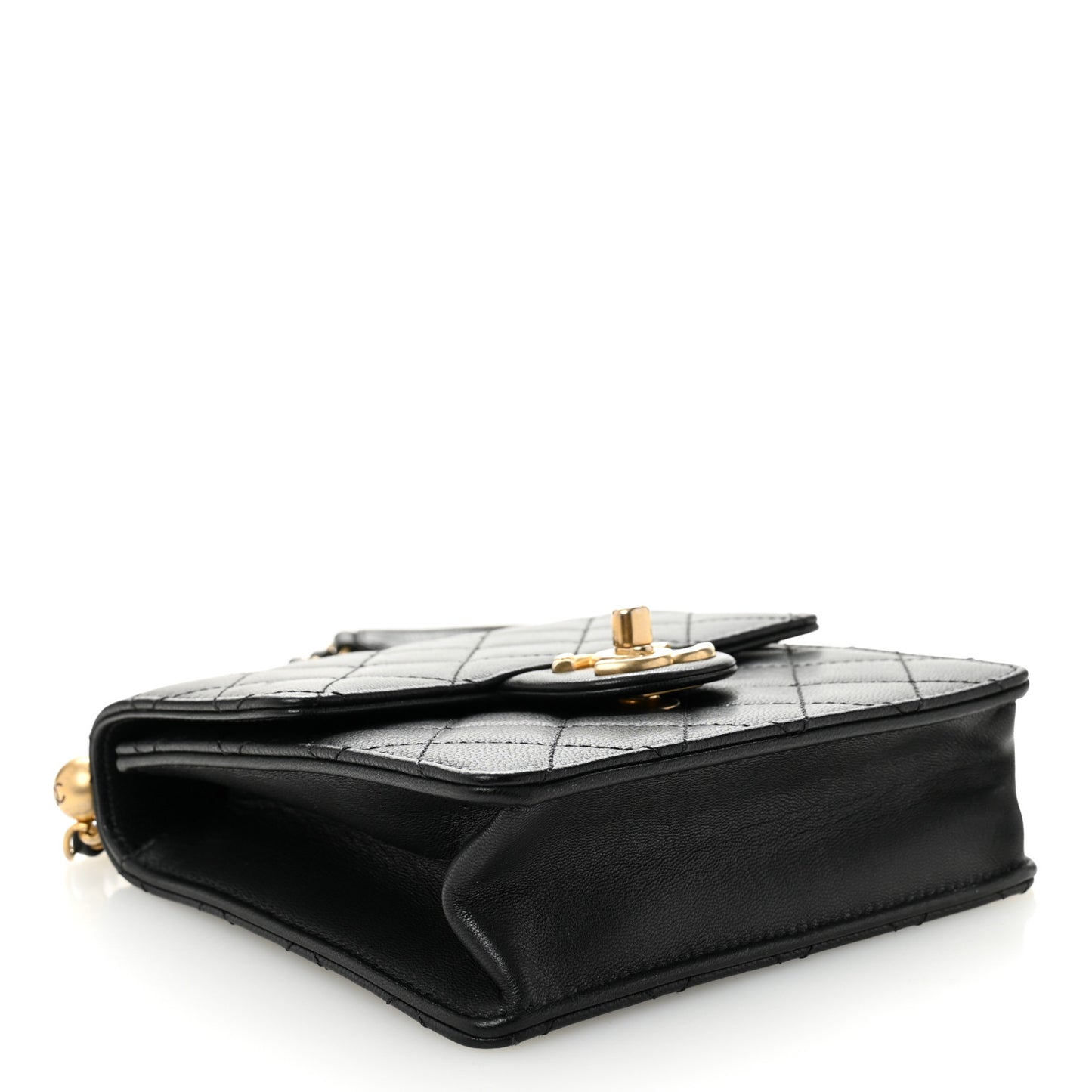 Goatskin Quilted Chic Pearls Flap Black