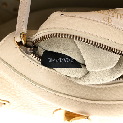 Valentino Garavani Grained Calfskin Turquoise Small Rockstud Rolling Tote Light Ivory 7 of 16