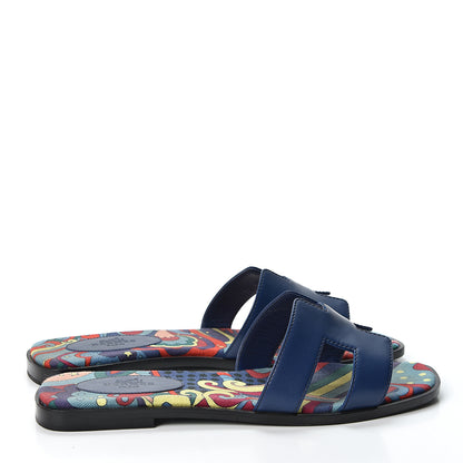 Hermes Calfskin Oran Sandals 37.5 Bleu 4 of 10