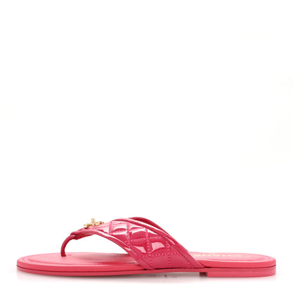 Chanel Patent Quilted CC Thong Sandals 38 Pink 1 of 10