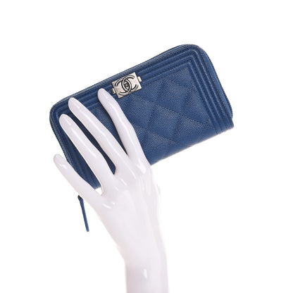 Chanel Caviar Quilted Boy Small Zip Around Wallet Blue 2 of 9