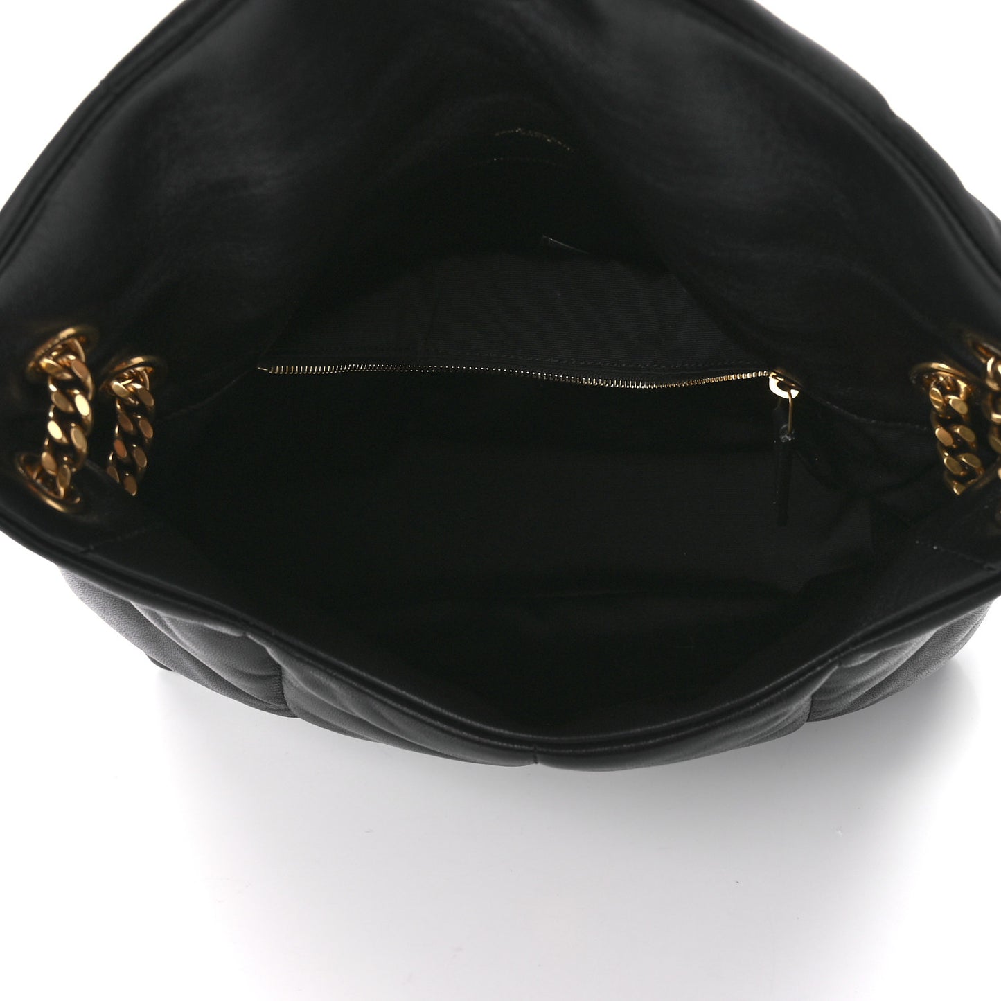 Lambskin Quilted Medium Loulou Puffer Monogram Chain Satchel Black