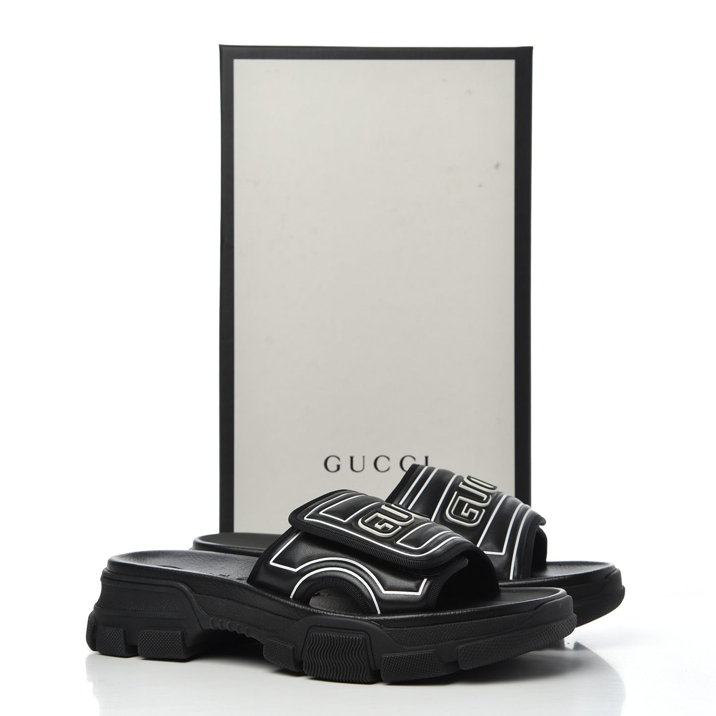 Nappa Grosgrain Logo Mens Velcro Chunky Slide Sandals 6 Black