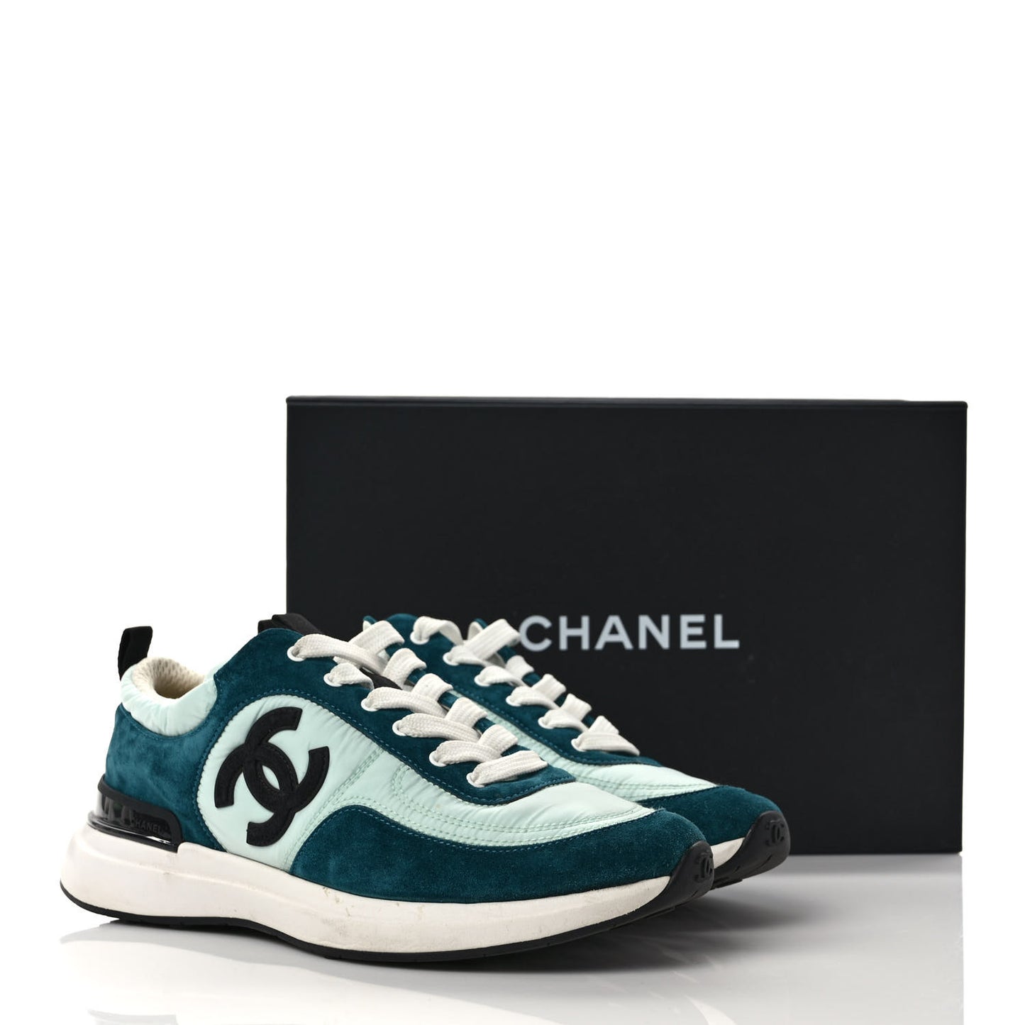 Nylon Suede Calfskin CC Sneakers 38 Green Light Green