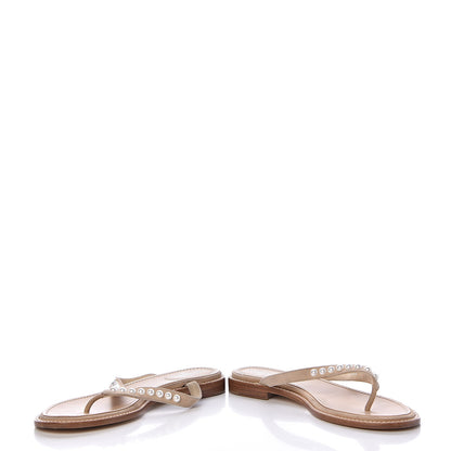 Chanel Suede Pearl Thong Sandals 39 Beige 6 of 19