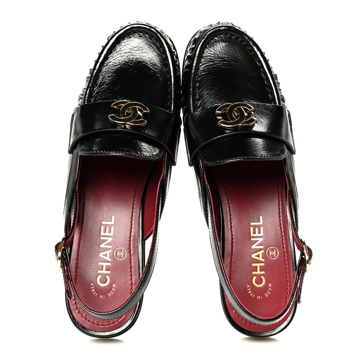 Chanel Crumpled Shiny Lambskin CC Slingback Mocassin 38.5 Black 2 of 11