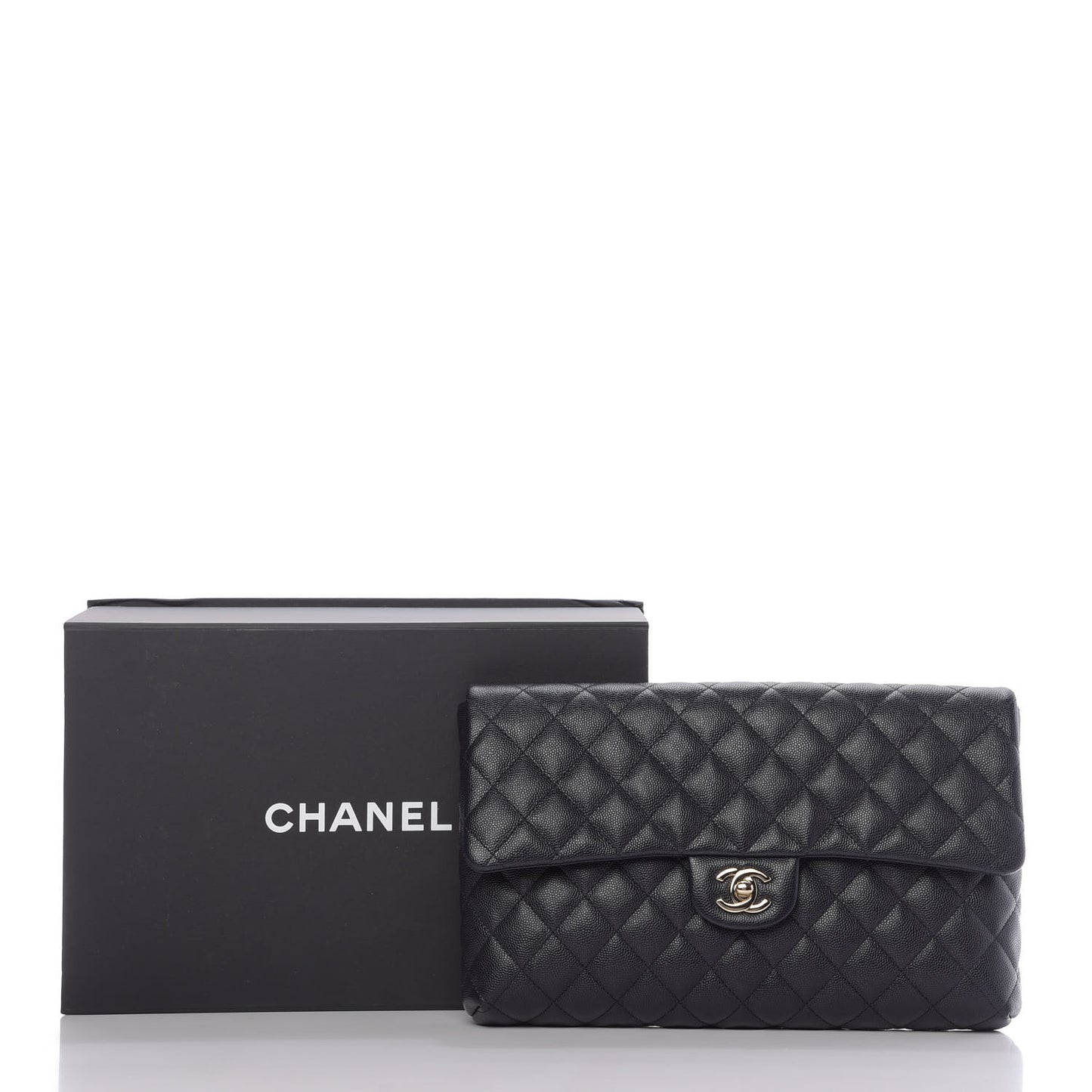 Caviar Quilted Flap Clutch Navy Blue