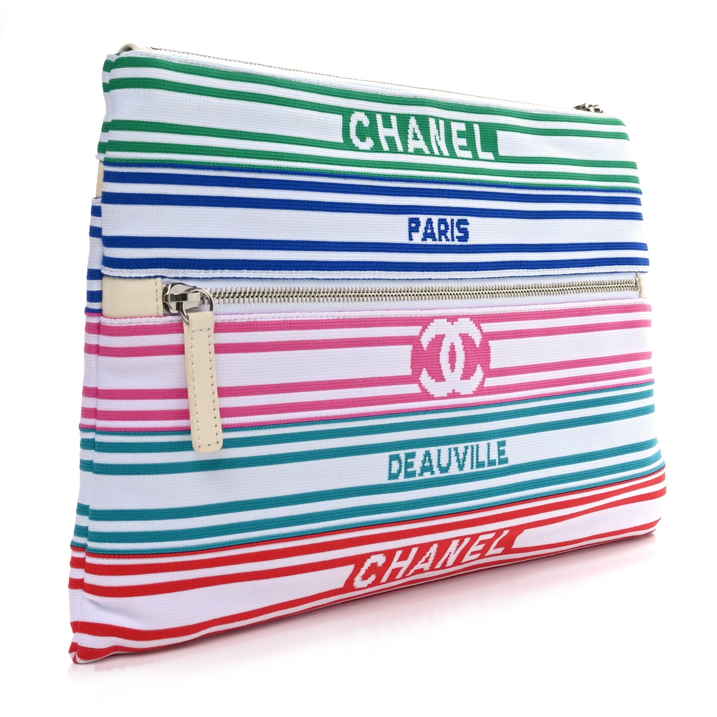 Mixed Fibers Lambskin Venise Biarritz Pouch White Multicolor