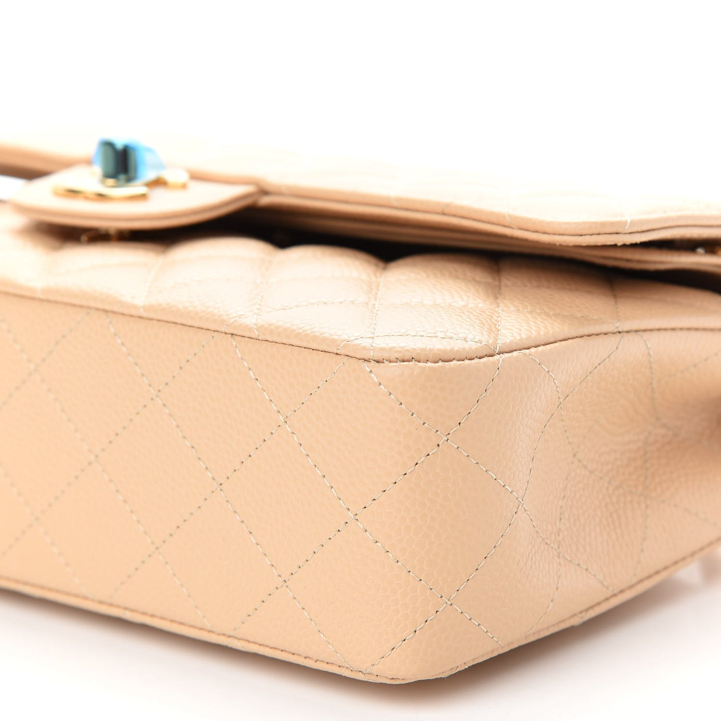 Caviar Quilted Medium Double Flap Beige