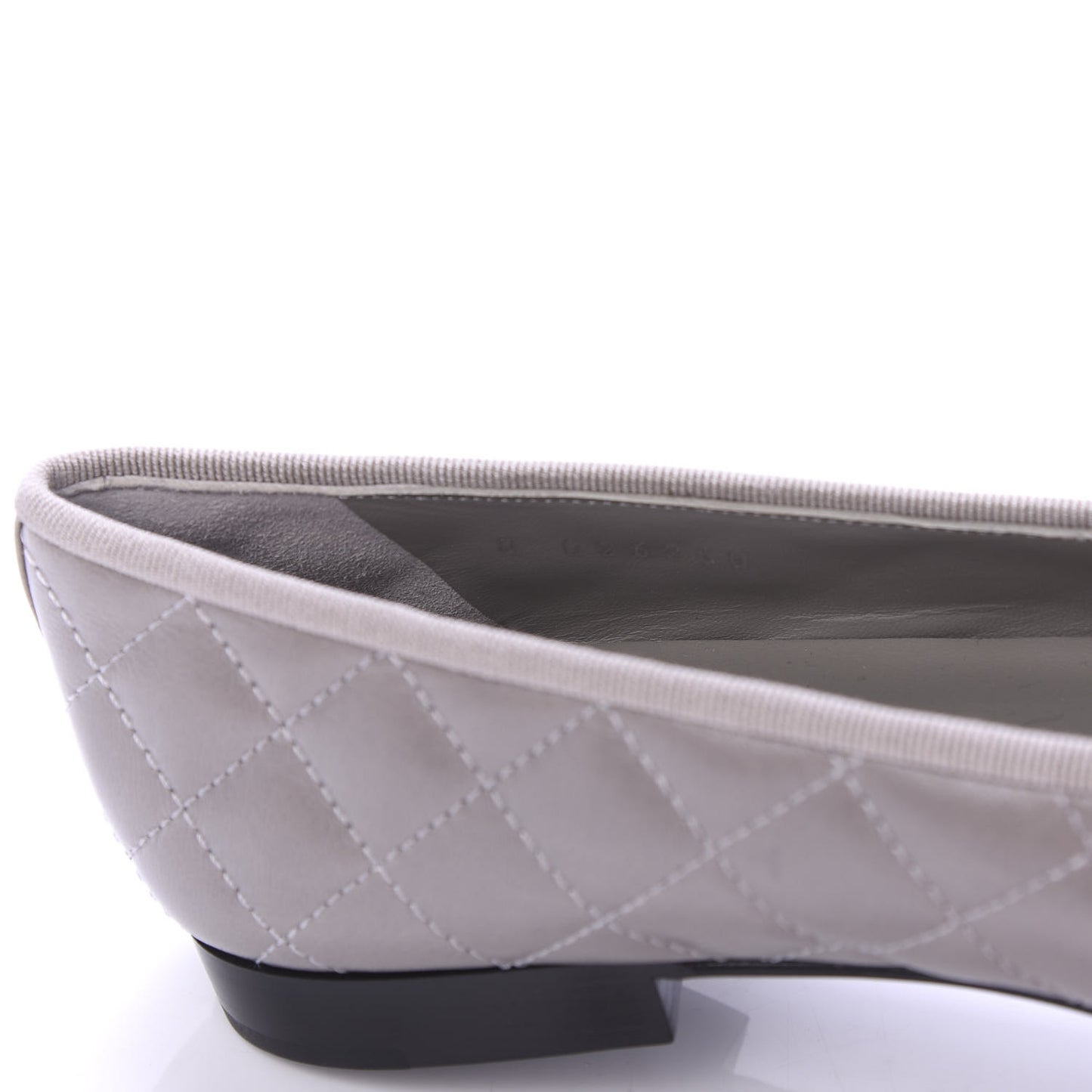 Crumpled Lambskin Quilted CC Ballerina Flats 37 Grey