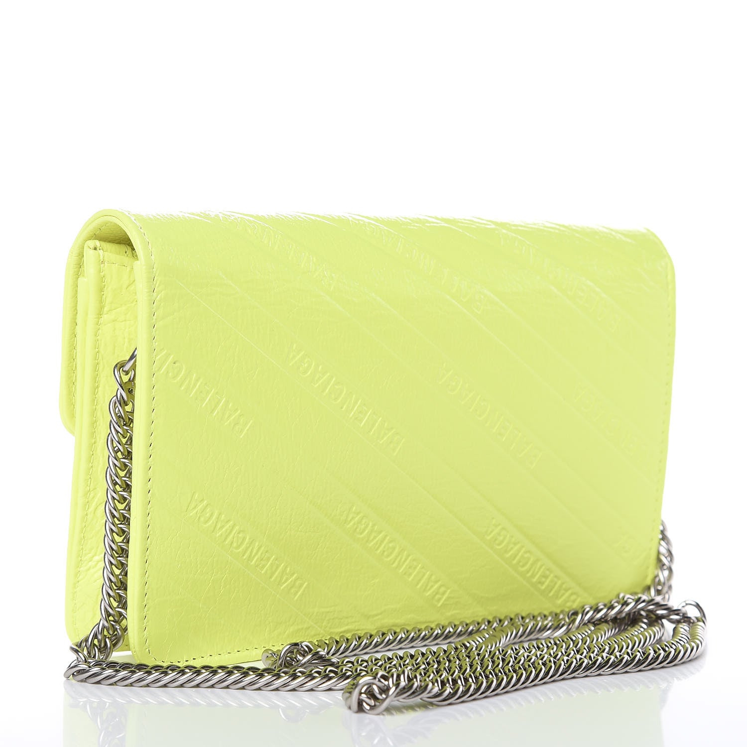 Balenciaga Shiny Goatskin Logo Embossed BB Wallet On Chain Acid Green 3 of 8
