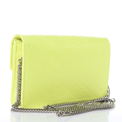 Balenciaga Shiny Goatskin Logo Embossed BB Wallet On Chain Acid Green 3 of 8