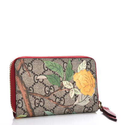 Gucci GG Supreme Monogram Tian Zip Around Card Case Wallet Beige Multicolor Red 3 of 7