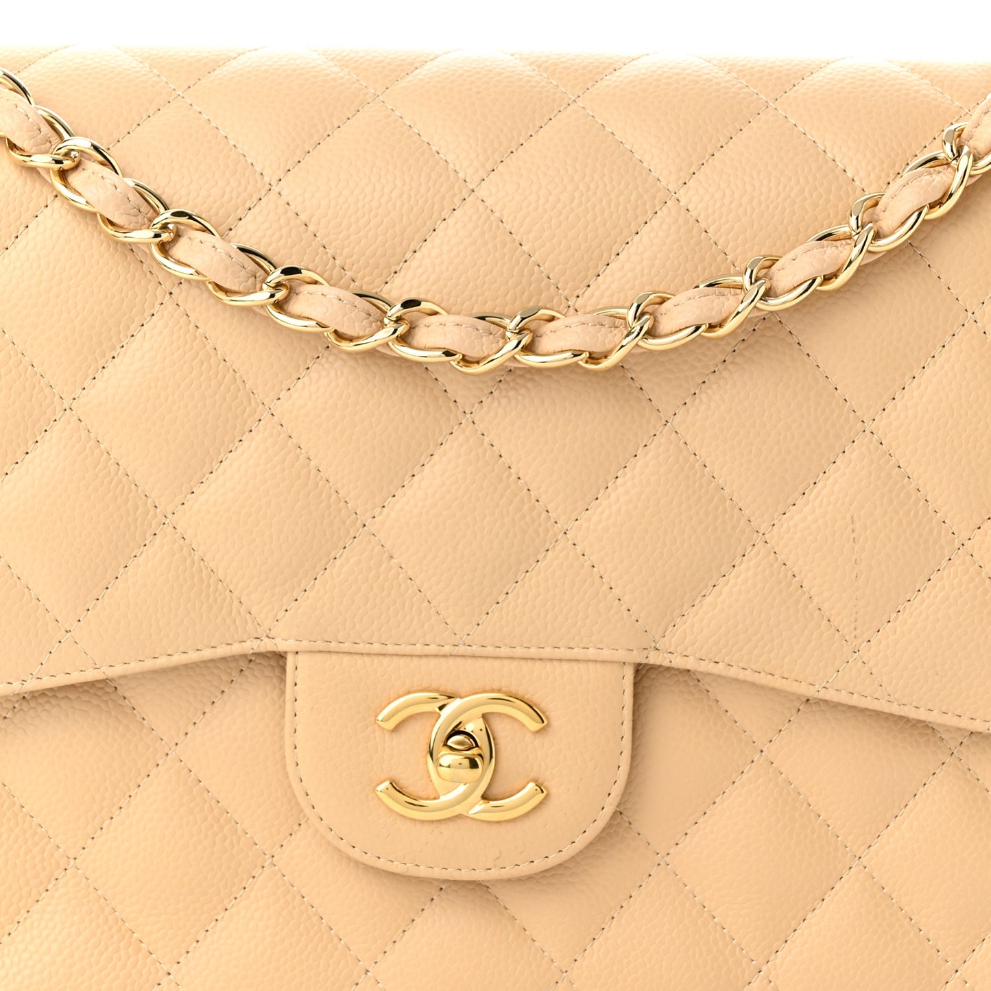 Caviar Quilted Jumbo Double Flap Beige Clair