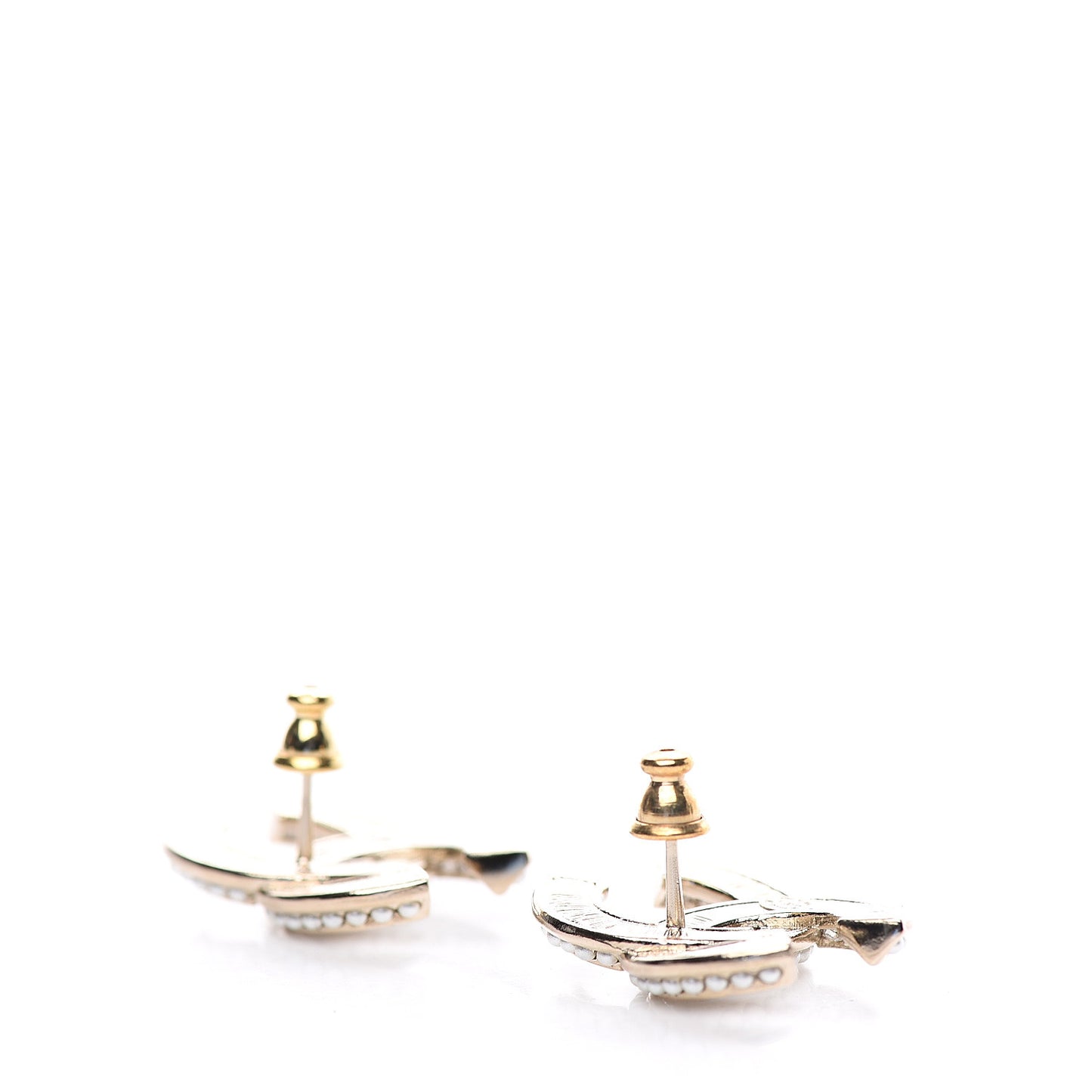 Crystal Pearl Chain Mania CC Earrings Gold