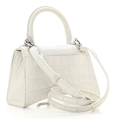 Balenciaga Shiny Calfskin Crocodile Embossed Hourglass Top Handle Bag XS White 3 of 13