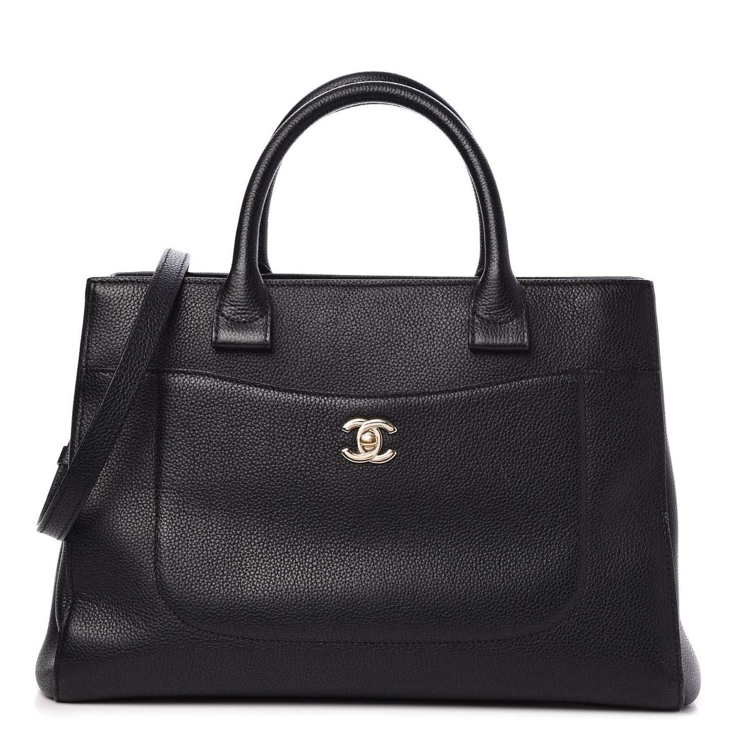 Grained Calfskin Small Neo Executive Shopper Tote Black