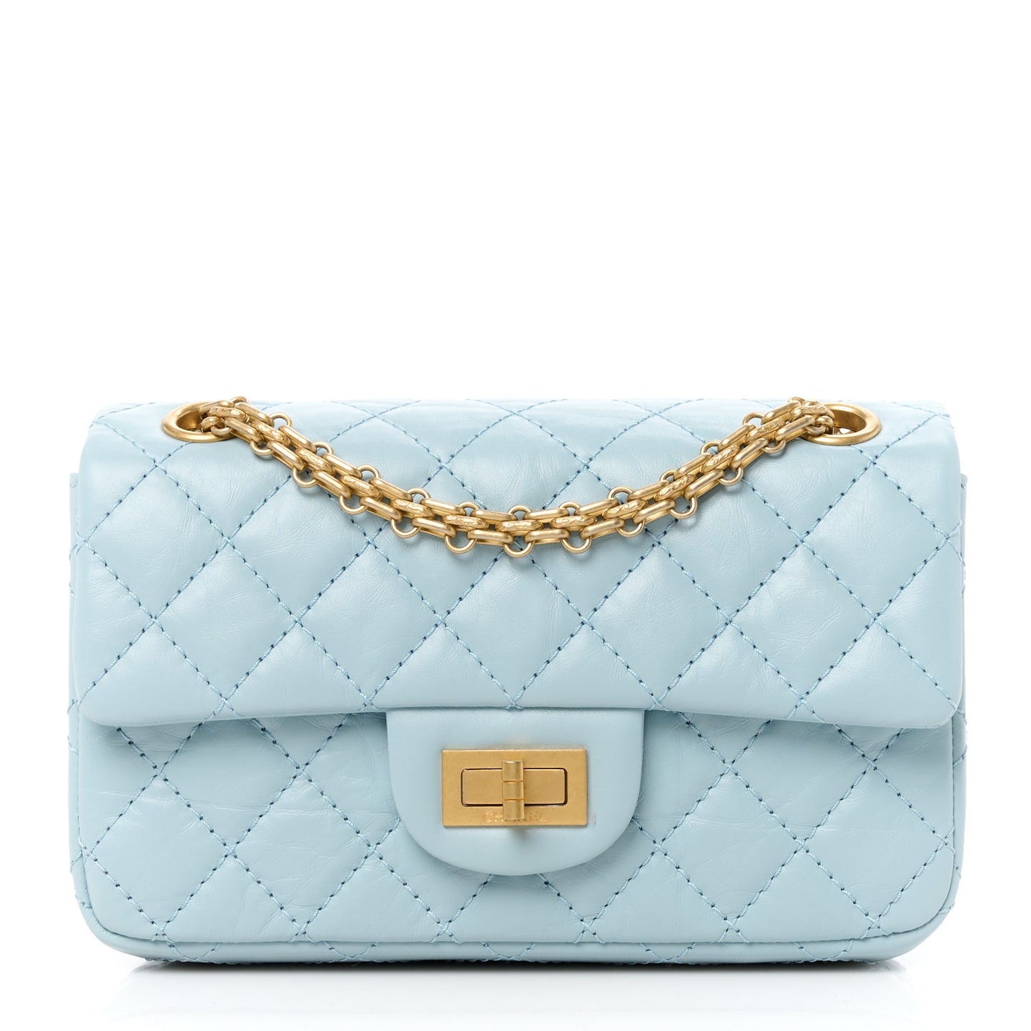 Aged Calfskin Quilted 2.55 Reissue Mini Flap Light Blue