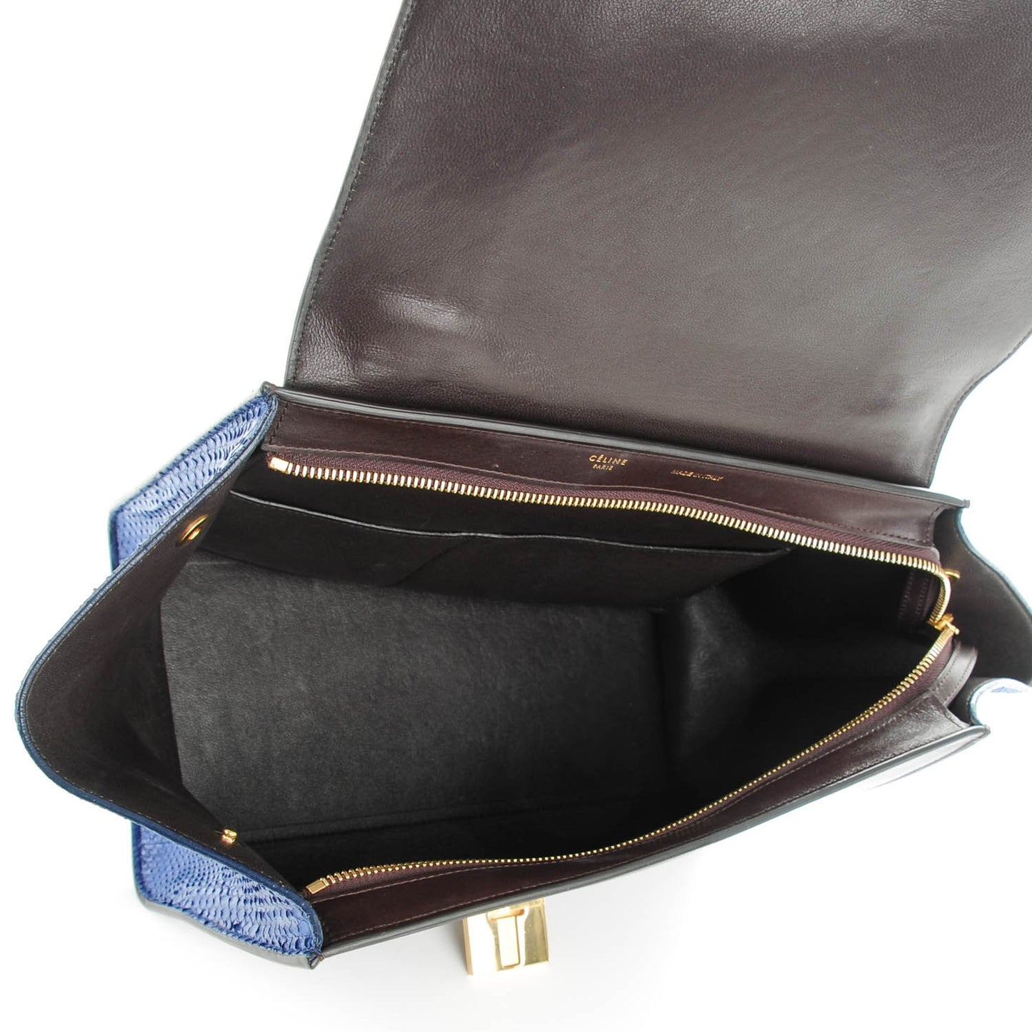 Python Calfskin Small Tri-Color Trapeze Blue Brown