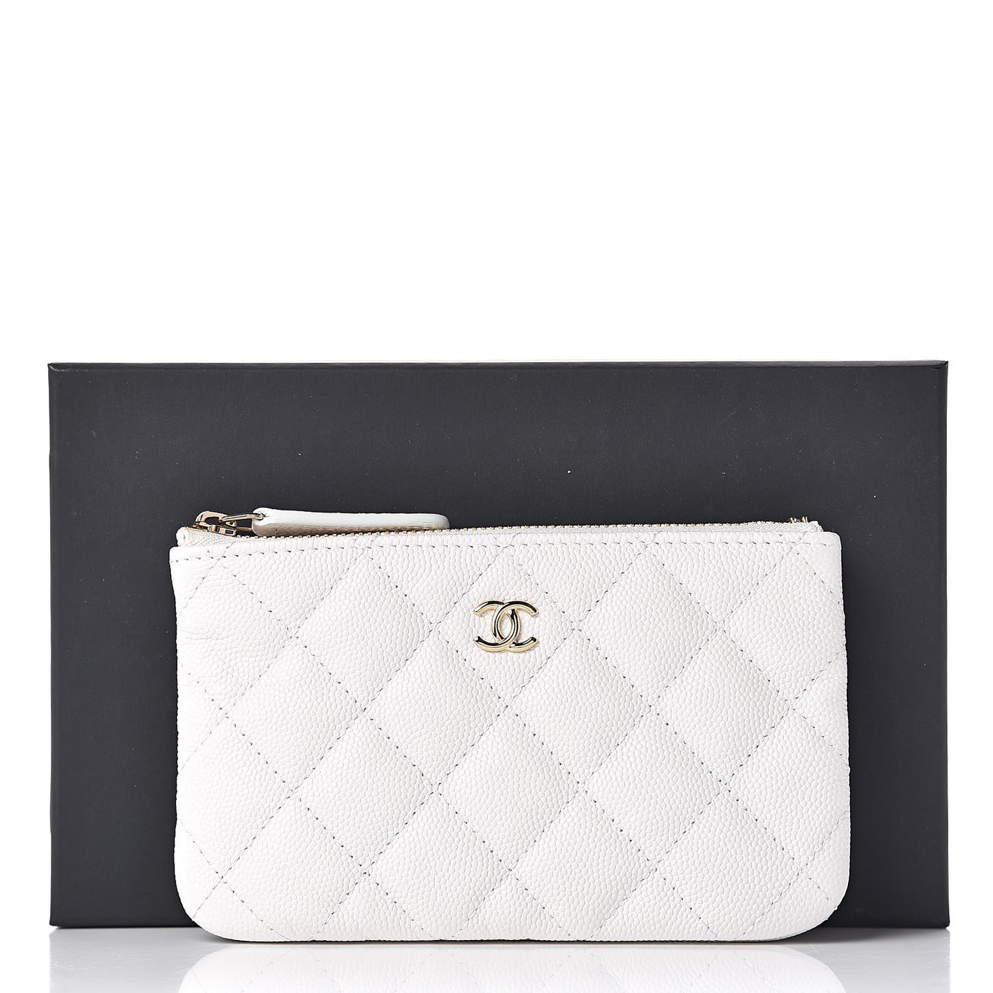 Caviar Quilted Small Cosmetic Case White