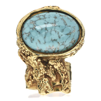 Saint Laurent Glass Cabochon Arty Ovale Ring 7 Gold Turquoise 1 of 4