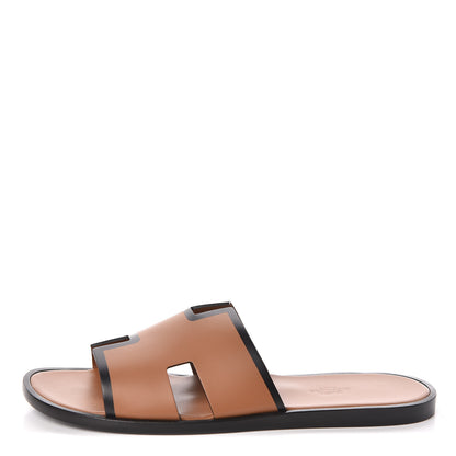 Hermes Calfskin Mens Izmir Sandals 43 Gold Black 1 of 8
