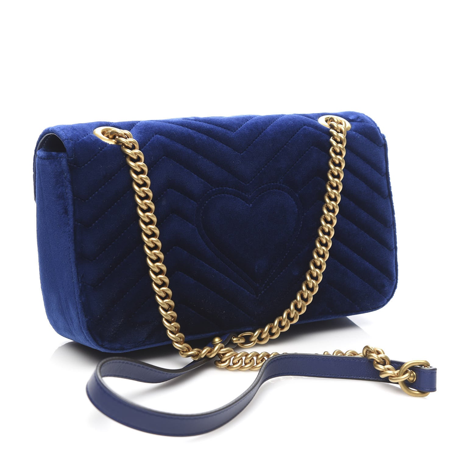 Gucci Velvet Matelasse Deer Embroidered Small GG Marmont Shoulder Bag Cobalt 3 of 10
